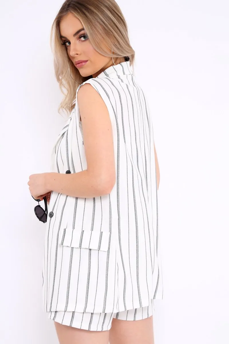 White Stripe Sleeveless Blazer - Sherley