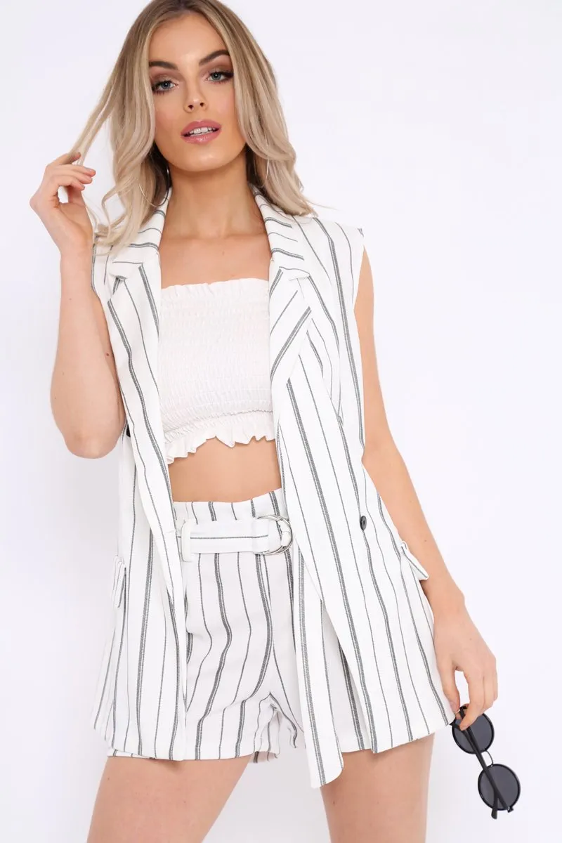 White Stripe Sleeveless Blazer - Sherley