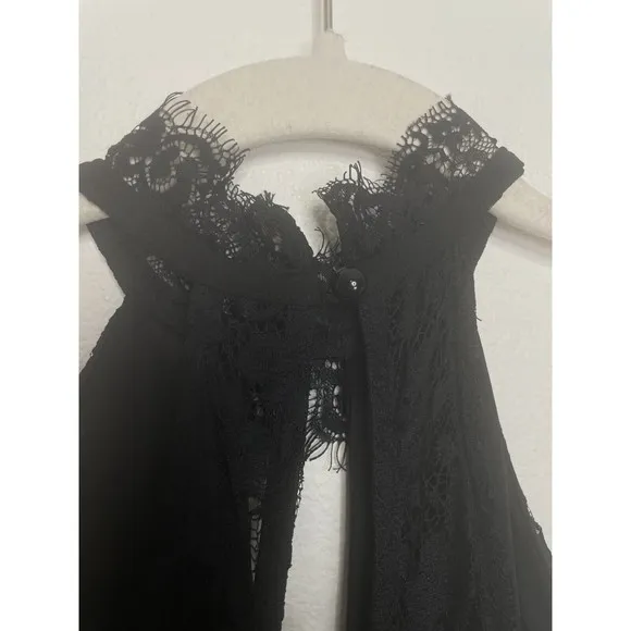 Windsor Small Lace Halter Maxi Dress Black Plunging Neck Cut Out Back Slit
