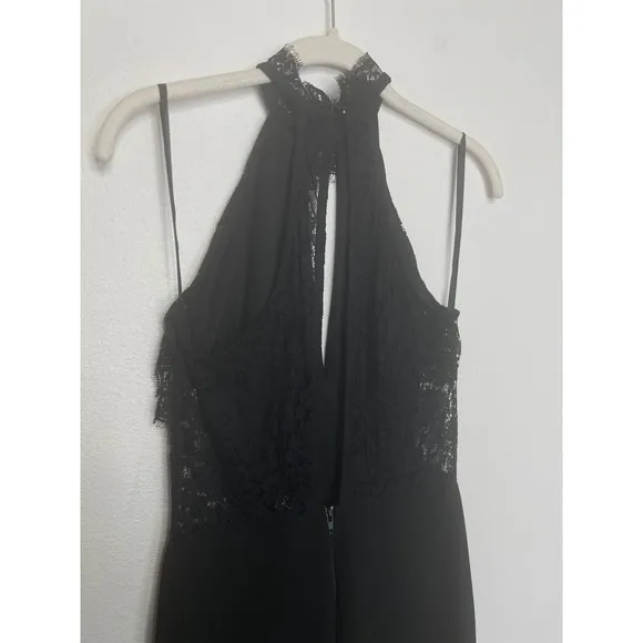 Windsor Small Lace Halter Maxi Dress Black Plunging Neck Cut Out Back Slit