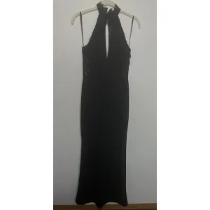 Windsor Small Lace Halter Maxi Dress Black Plunging Neck Cut Out Back Slit