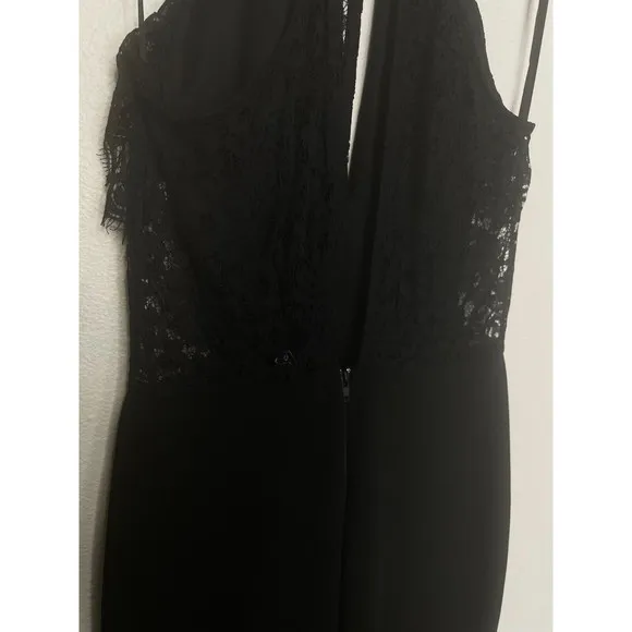 Windsor Small Lace Halter Maxi Dress Black Plunging Neck Cut Out Back Slit