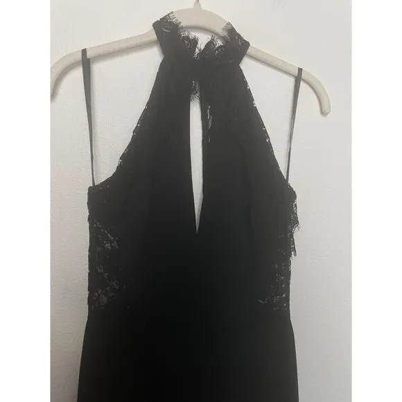 Windsor Small Lace Halter Maxi Dress Black Plunging Neck Cut Out Back Slit