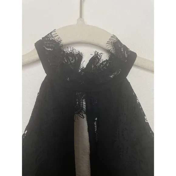 Windsor Small Lace Halter Maxi Dress Black Plunging Neck Cut Out Back Slit