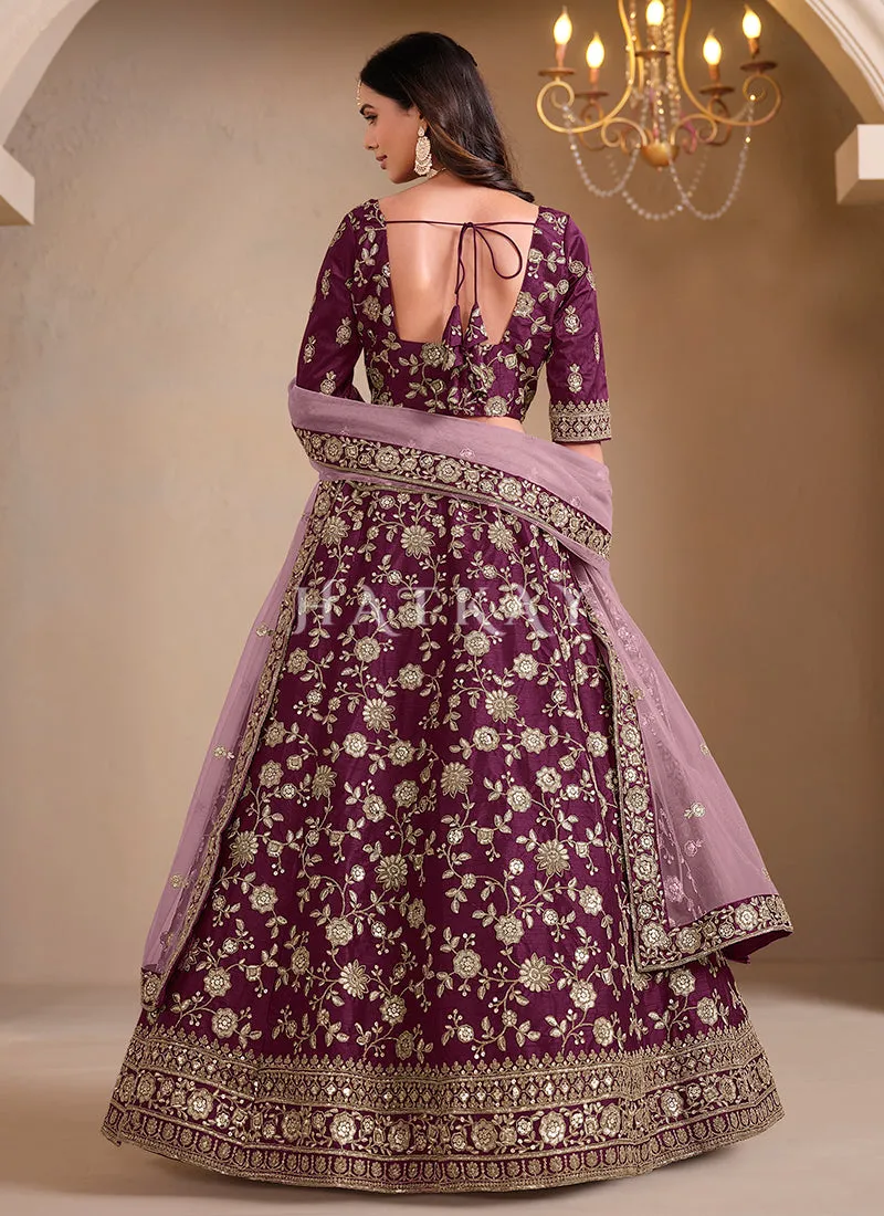Wine Embroidery Lehenga Choli