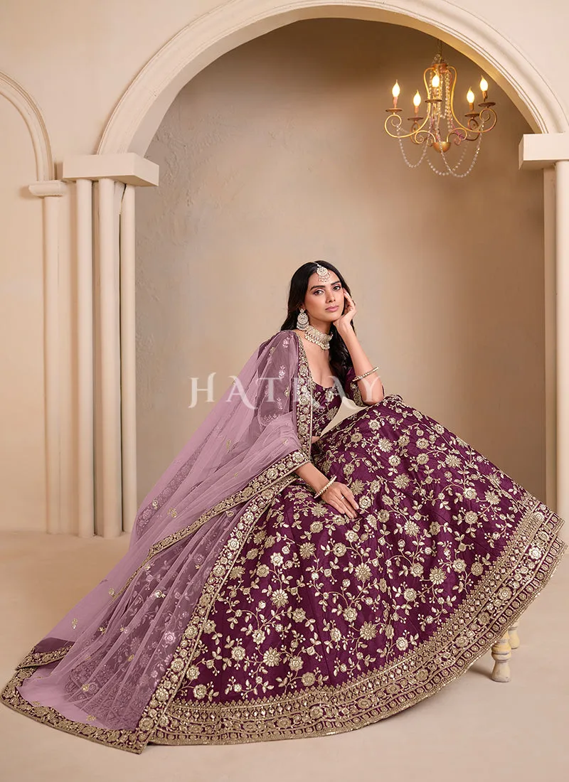 Wine Embroidery Lehenga Choli