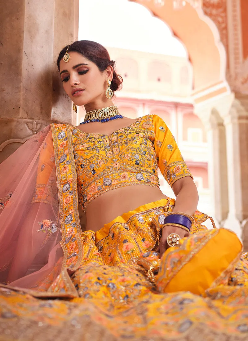 Yellow Multi Zari Embroidered Wedding Lehenga Choli