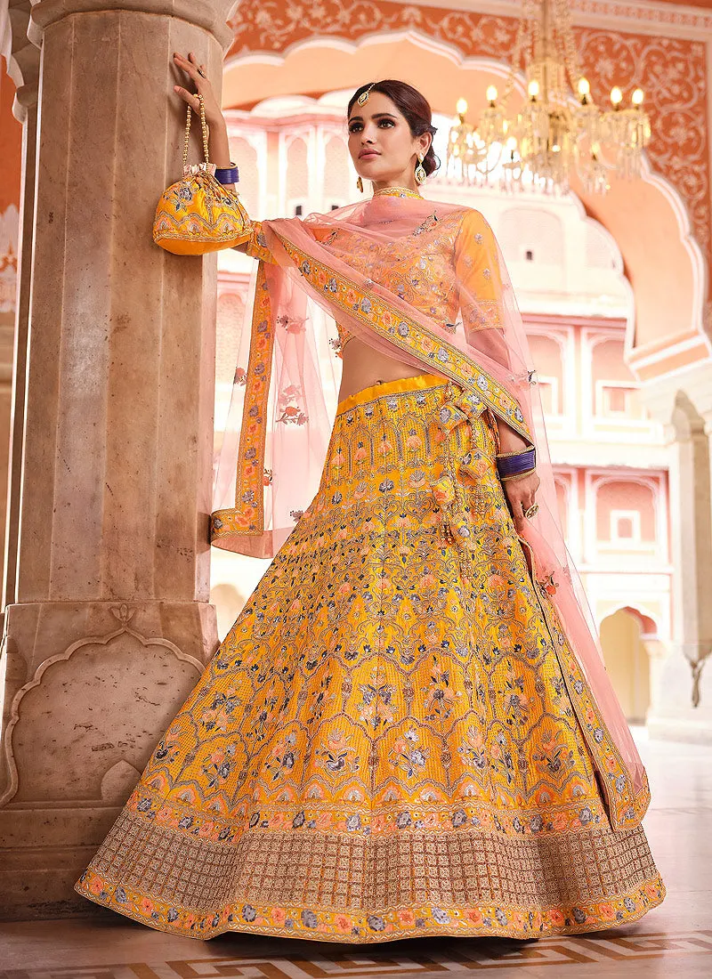 Yellow Multi Zari Embroidered Wedding Lehenga Choli