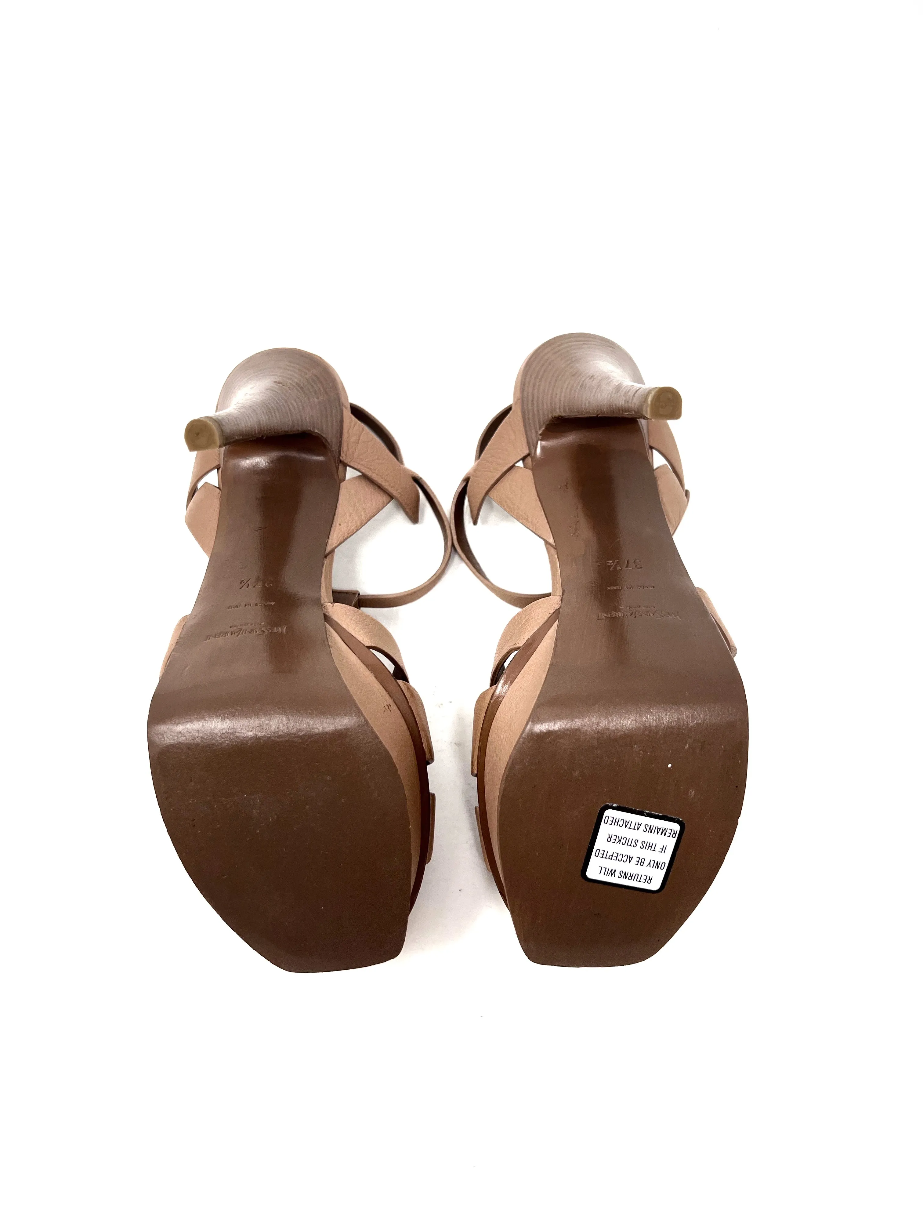 Yves Saint Laurent Size 37.5 'Tribute' Leather Woven Wood Heel